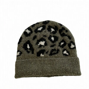 American Eagle Outfitters Green Leopard Print Knit Beanie Hat
